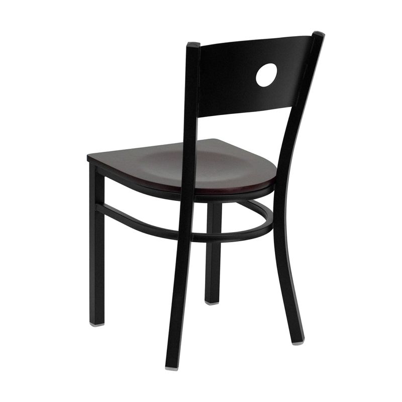 Circle Back Metal Restaurant Chair - Mahogany Wood Seat