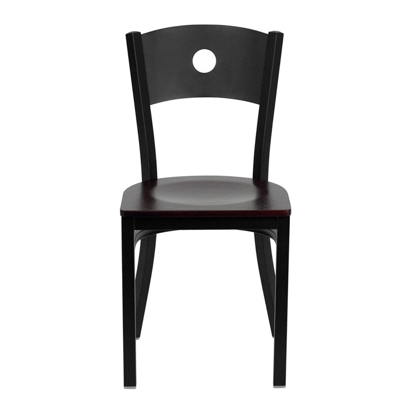 Circle Back Metal Restaurant Chair - Mahogany Wood Seat