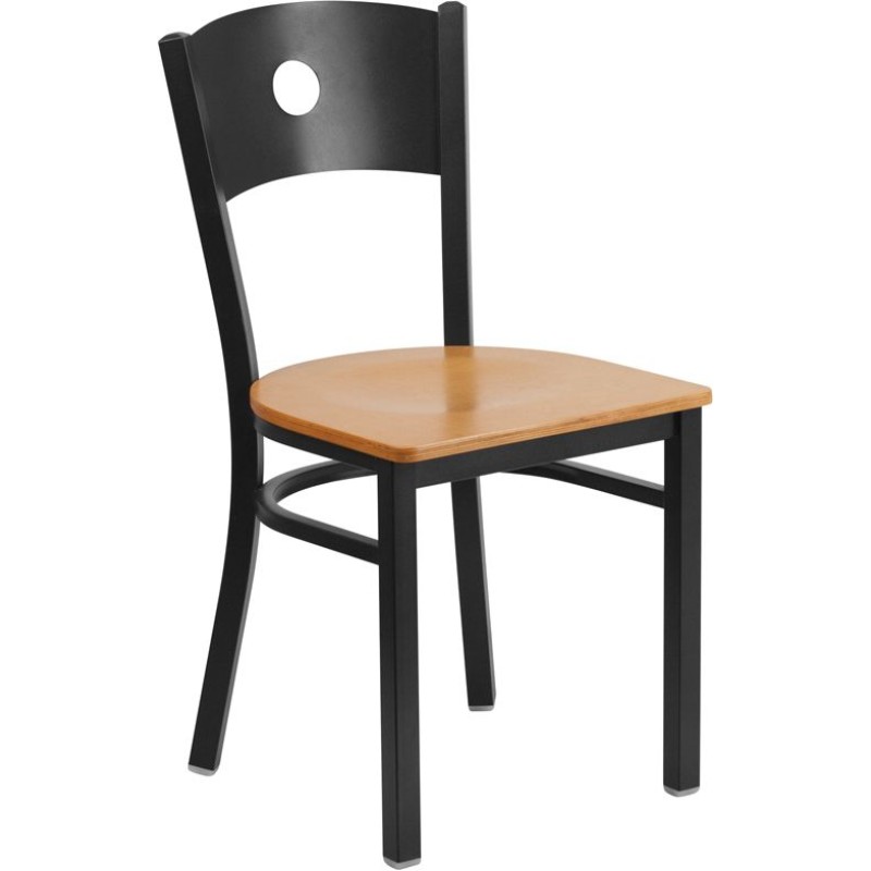 Circle Back Metal Restaurant Chair - Natural Wood Seat