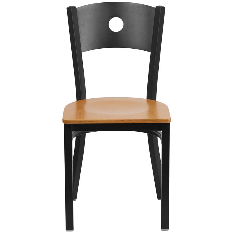 Circle Back Metal Restaurant Chair - Natural Wood Seat