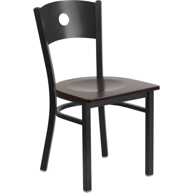 Circle Back Metal Restaurant Chair - Walnut Wood Seat