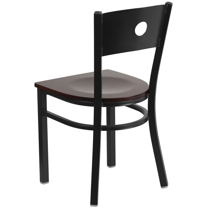 Circle Back Metal Restaurant Chair - Walnut Wood Seat