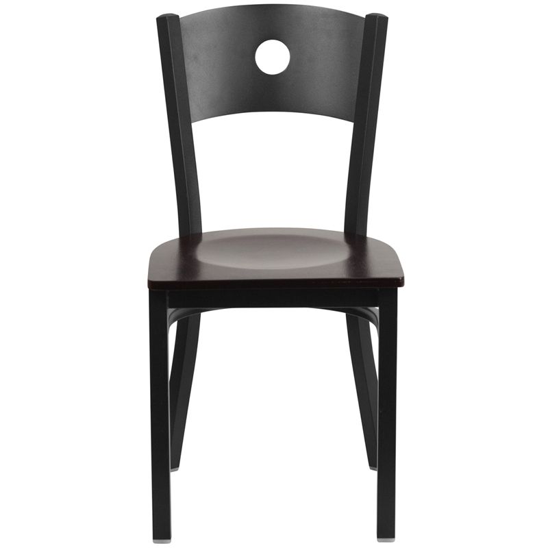 Circle Back Metal Restaurant Chair - Walnut Wood Seat