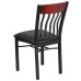 Back Black Metal and Mahogany Wood Restaurant Chair with Black Vinyl Seat