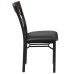Vertical Back Black Metal and Walnut Wood Restaurant Chair with Black Vinyl Seat