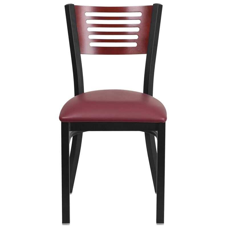 Restaurant Chair - Mahogany Wood Back, Burgundy Vinyl Seat