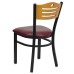 Back Metal Restaurant Chair - Natural Wood Back, Burgundy Vinyl Seat