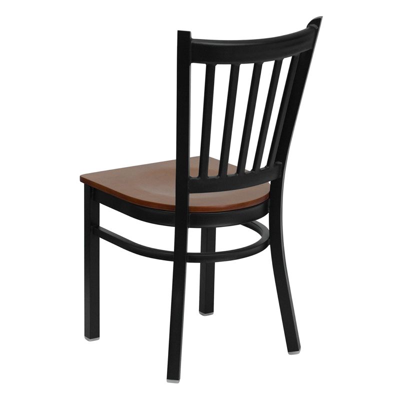 Vertical Back Metal Restaurant Chair - Cherry Wood Seat