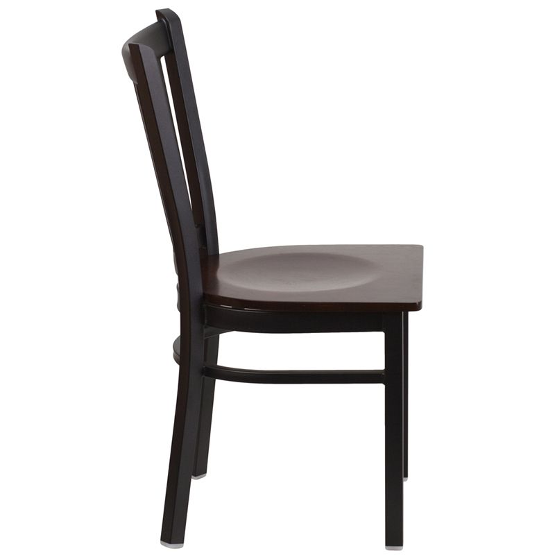 Black Vertical Back Metal Restaurant Chair - Walnut Wood Seat