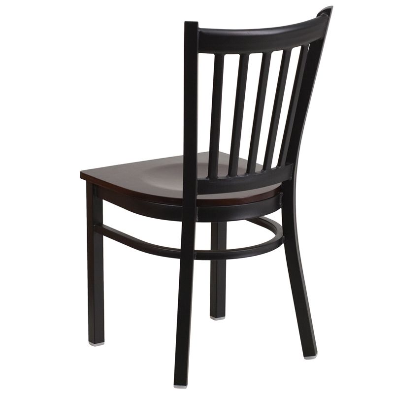 Black Vertical Back Metal Restaurant Chair - Walnut Wood Seat