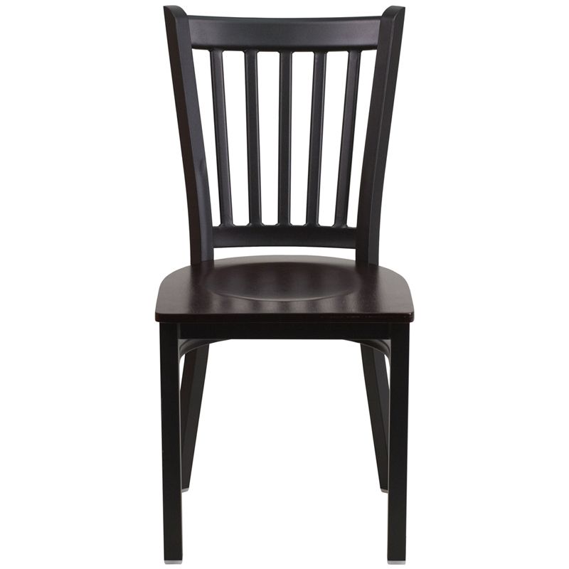 Black Vertical Back Metal Restaurant Chair - Walnut Wood Seat
