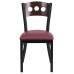 3 Circle Back Metal Restaurant Chair - Walnut Wood Back, Burgundy Vinyl Seat