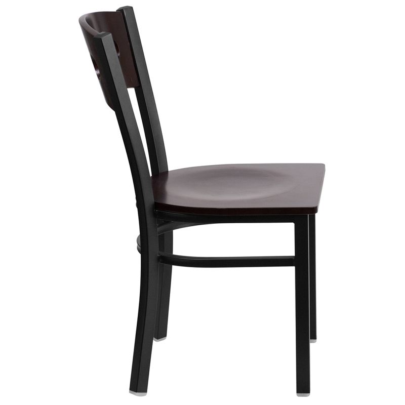 Circle Back Metal Restaurant Chair - Walnut Wood Back & Seat
