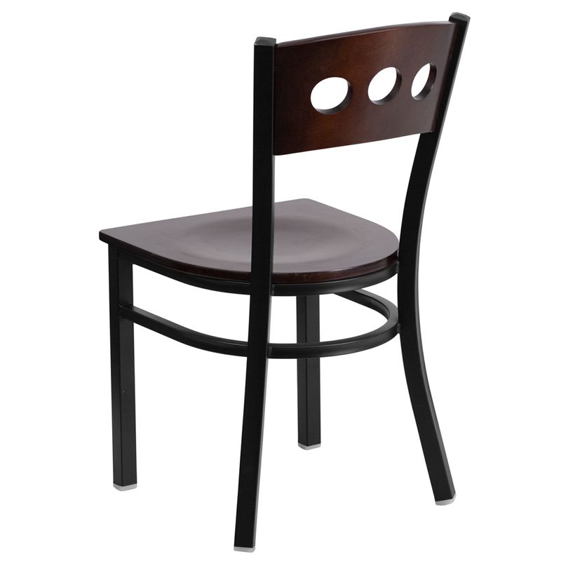Circle Back Metal Restaurant Chair - Walnut Wood Back & Seat