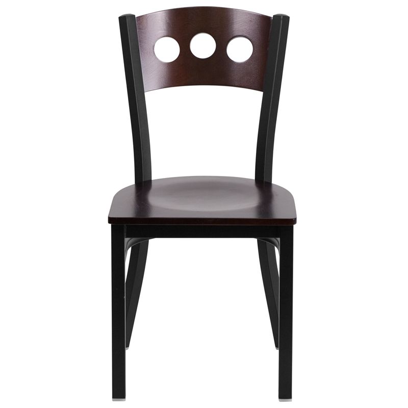 Circle Back Metal Restaurant Chair - Walnut Wood Back & Seat