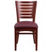 Slat Back Mahogany Wood Restaurant Chair - Burgundy Vinyl Seat