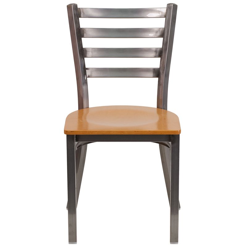 Back Metal Restaurant Chair - Natural Wood Seat