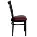 Black Window Back Metal Restaurant Chair - Burgundy Vinyl Seat