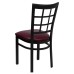 Black Window Back Metal Restaurant Chair - Burgundy Vinyl Seat