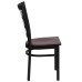 Black Window Back Metal Restaurant Chair - Mahogany Wood Seat
