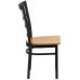 Black Window Back Metal Restaurant Chair - Natural Wood Seat