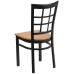 Black Window Back Metal Restaurant Chair - Natural Wood Seat