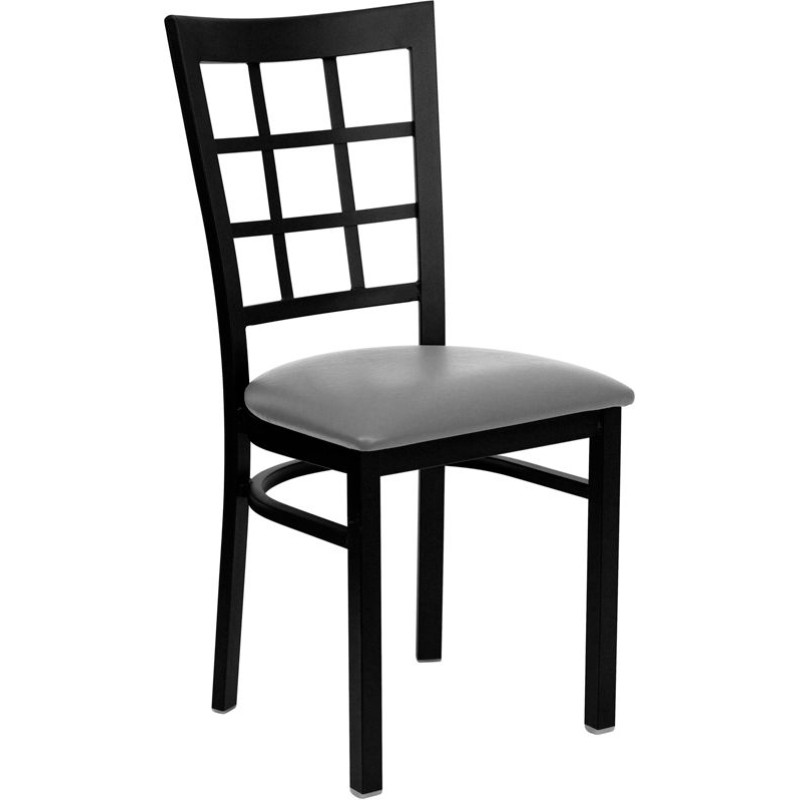 Black Window Back Metal Restaurant Chair - Custom Upholstered Seat