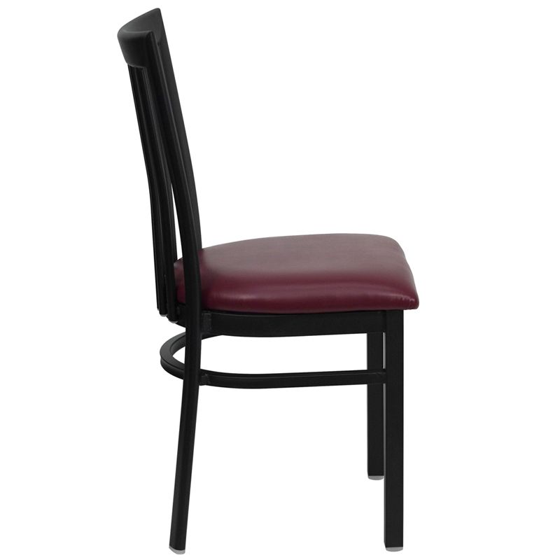 Black School House Back Metal Restaurant Chair - Burgundy Vinyl Seat
