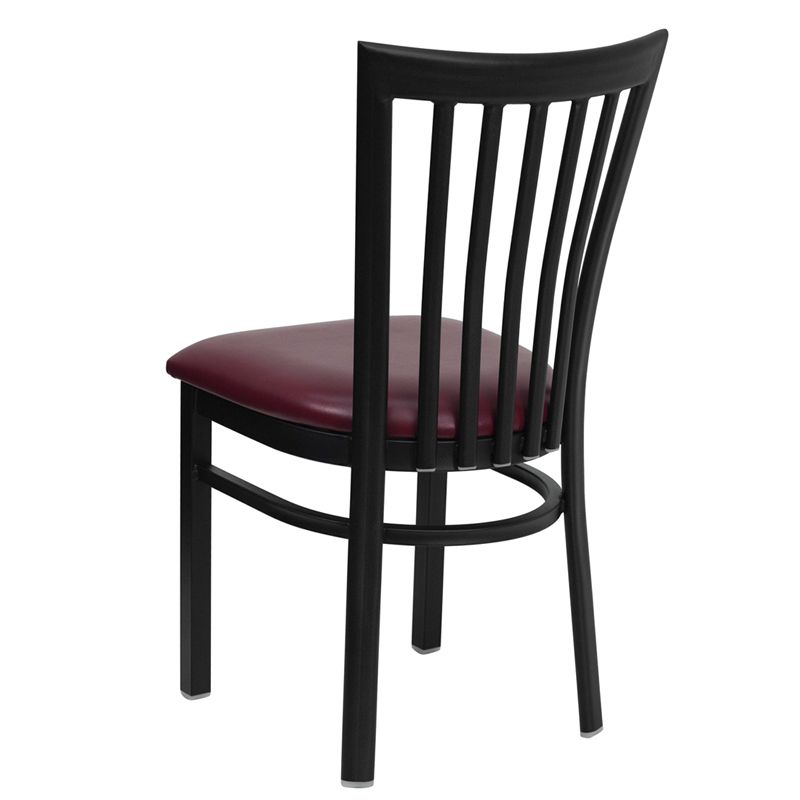 Black School House Back Metal Restaurant Chair - Burgundy Vinyl Seat