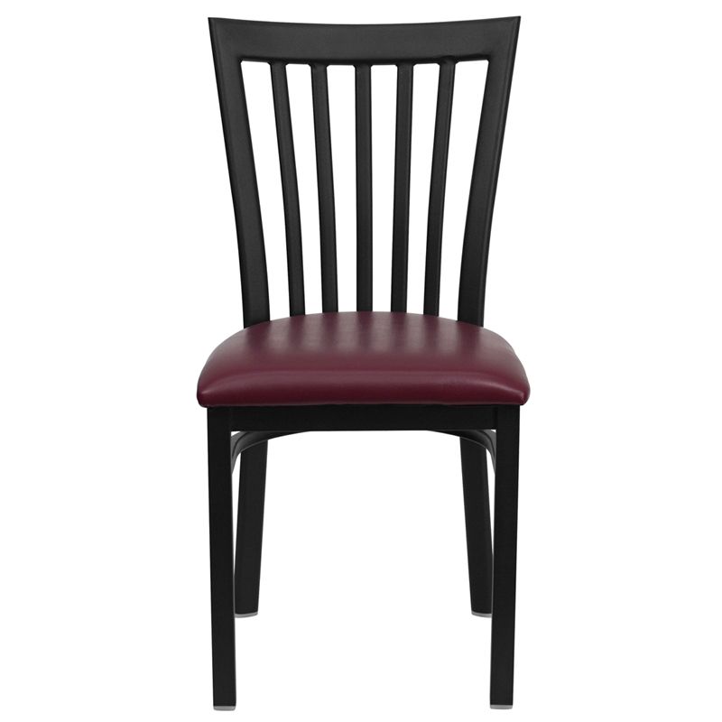 Black School House Back Metal Restaurant Chair - Burgundy Vinyl Seat