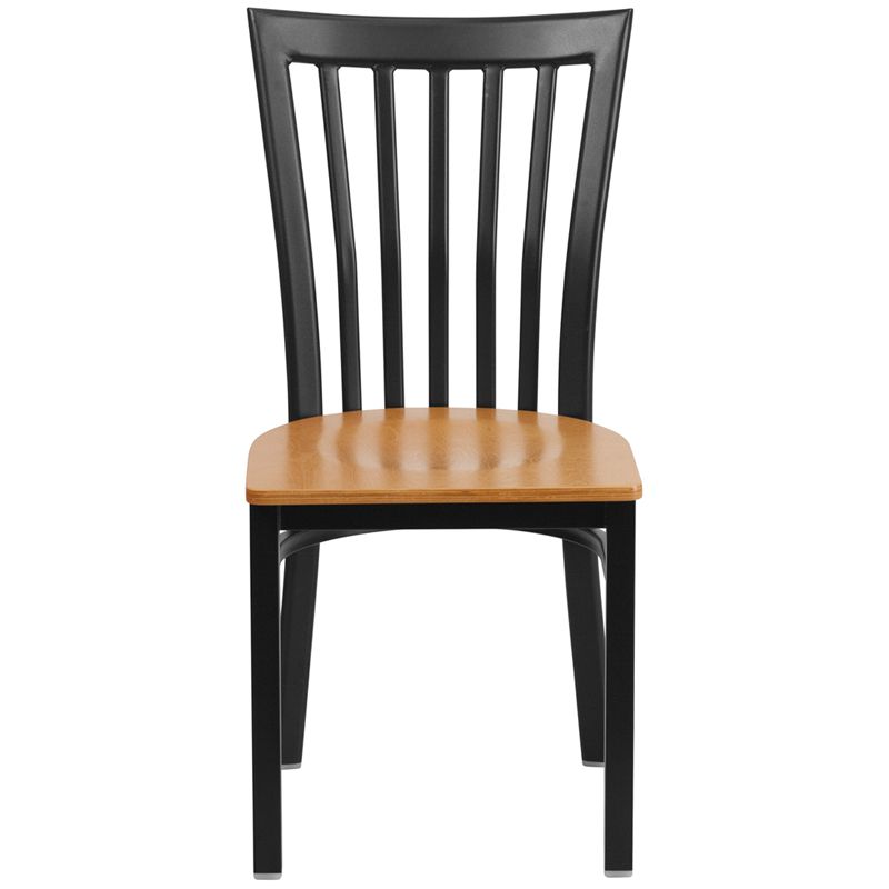 Black School House Back Metal Restaurant Chair - Natural Wood Seat
