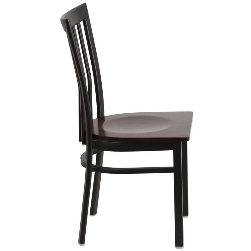 Black School House Back Metal Restaurant Chair - Walnut Wood Seat