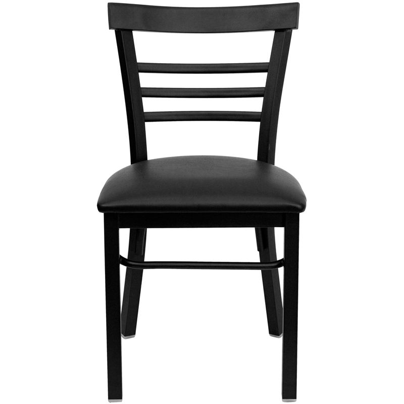 Black Three-Slat Ladder Back Metal Restaurant Chair - Black Vinyl Seat
