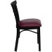 Black Three-Slat Ladder Back Metal Restaurant Chair - Burgundy Vinyl Seat