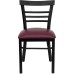 Black Three-Slat Ladder Back Metal Restaurant Chair - Burgundy Vinyl Seat