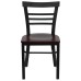 Black Three-Slat Ladder Back Metal Restaurant Chair - Mahogany Wood Seat