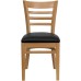 Ladder Back Natural Wood Restaurant Chair - Black Vinyl Seat