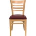 Ladder Back Natural Wood Restaurant Chair - Burgundy Vinyl Seat