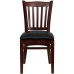 Vertical Slat Back Mahogany Wood Restaurant Chair - Black Vinyl Seat