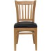 Vertical Slat Back Natural Wood Restaurant Chair - Black Vinyl Seat