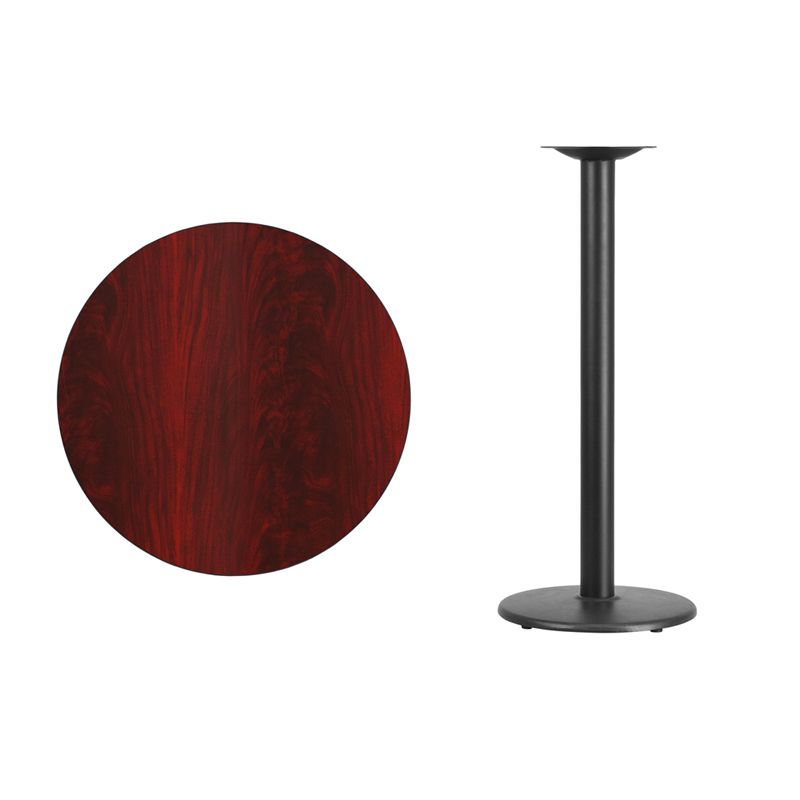 30'' Round Mahogany Laminate Table Top with 18'' Round Bar Height Table Base