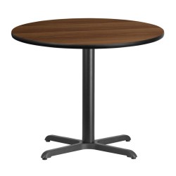 36'' Round Walnut Laminate Table Top with 30'' x 30'' Table Height Base