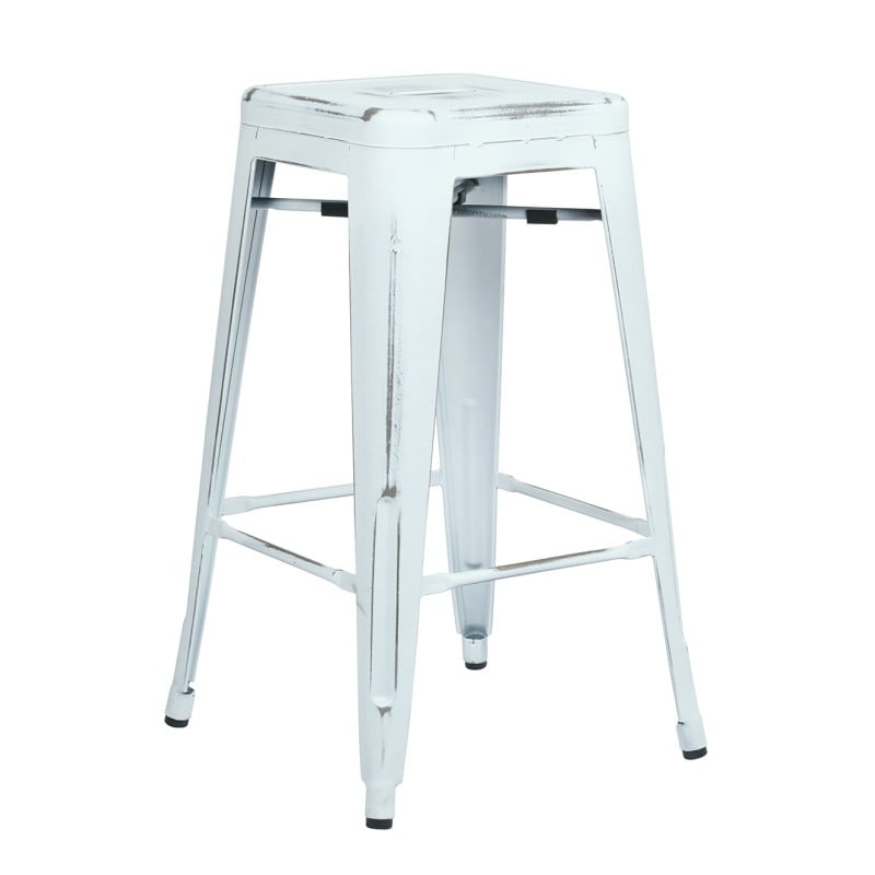 BRW3026A4-AW Bristow 26" Antique Metal Barstool, Antique WHITE FINISH, 4 PACK